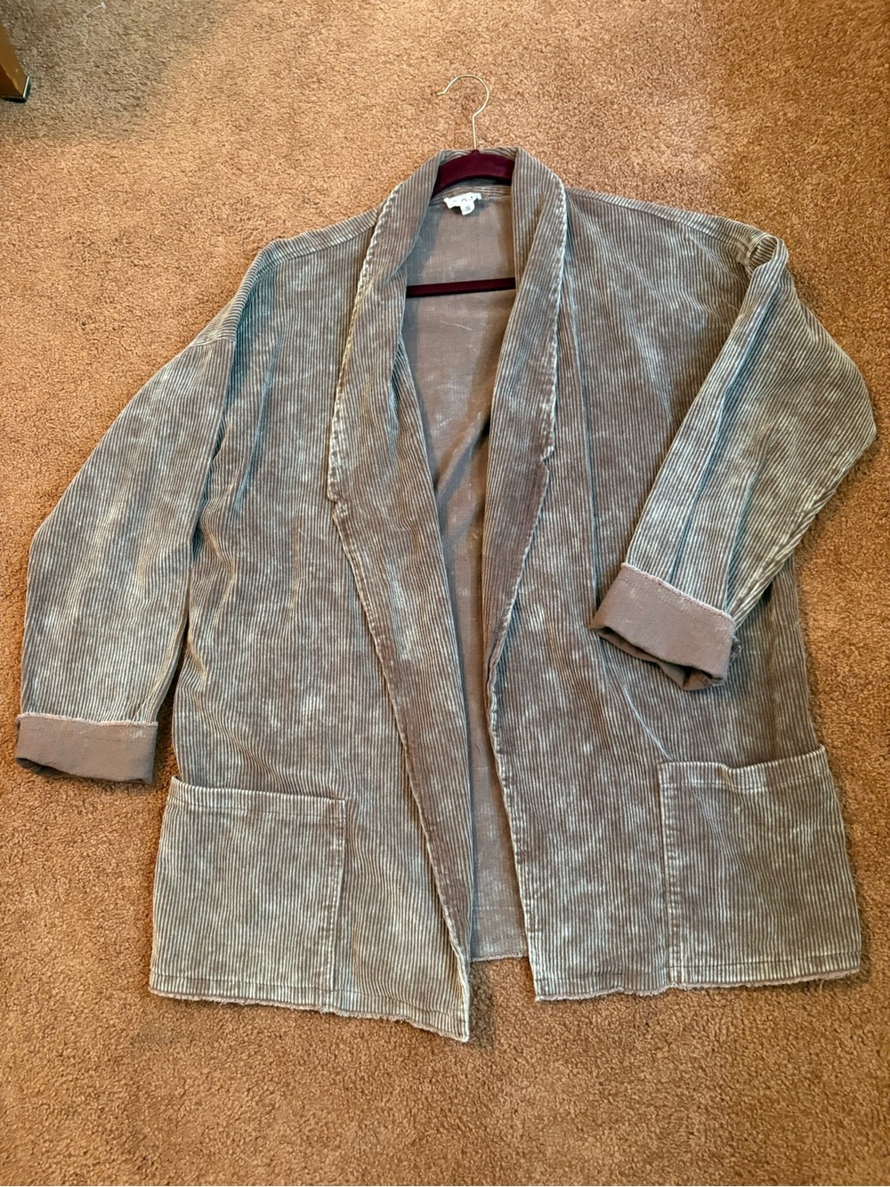 POL Acidwashed Broen Corduroy Open-Front Blazer